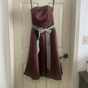 Alfred Angelo Bridesmaid Dress Brown w/ Sage Green Belt SZ 6